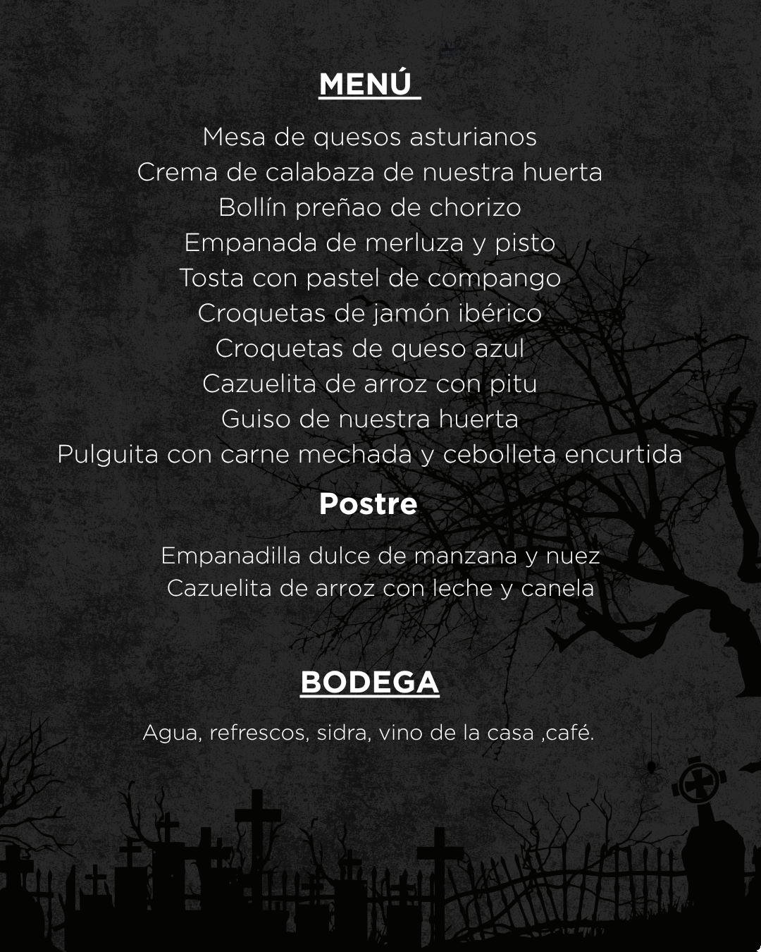 menú fiesta Casa Trabanco halloween